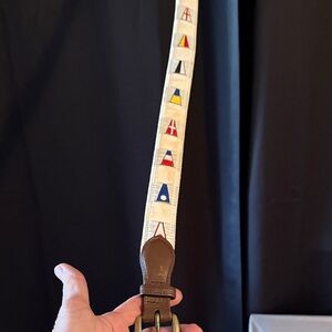 Nautical Flag Patterned Belt - Brown and Cream